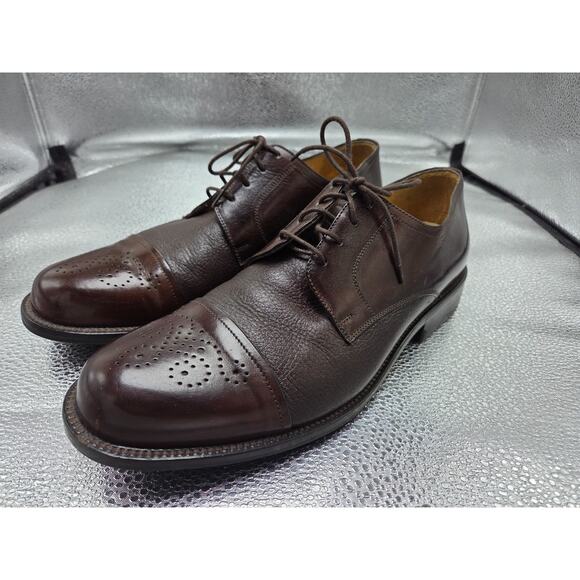 JOHNSTON & MURPHY Cellini Italy Brown Cap Toe Oxford 9.5M Derby Dress Shoes - Picture 1 of 9